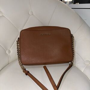 Michael Kors Jet Set Travel Brown Saffiano Leather Crossbody